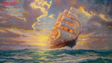 350 人の有名アーティストによるアート作品 Painting - 勇気ある航海 トーマス・キンケード